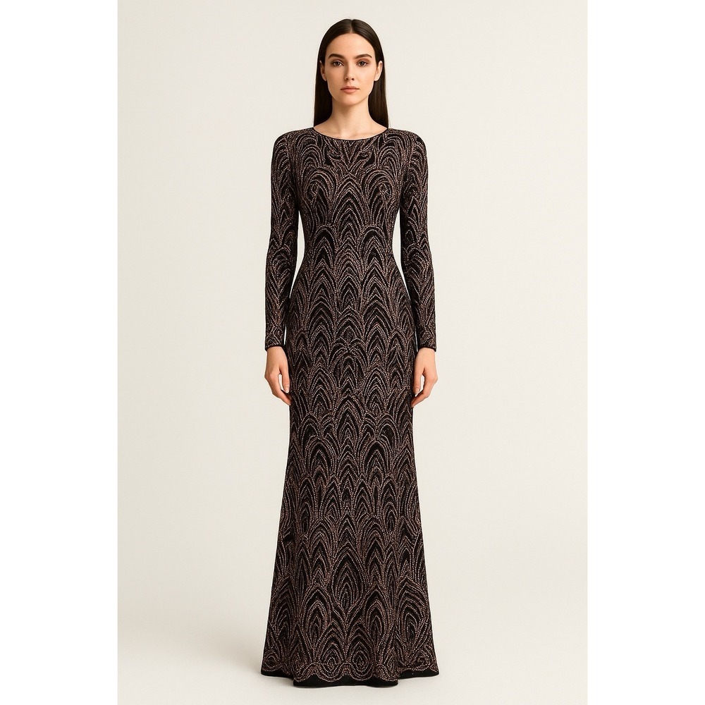 Rose Gold Glitter Body Cone Long-Sleeve Dress Size L